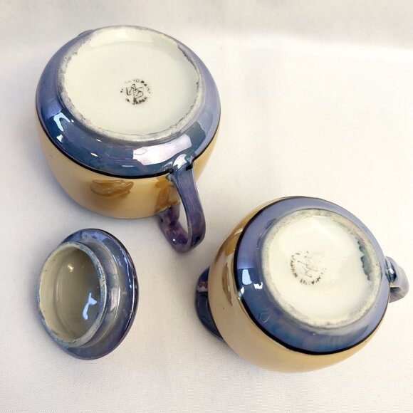Japanese Vintage Lusterware Sugar & Creamer Set Iridescent Purple Glaze - Picture 4 of 10